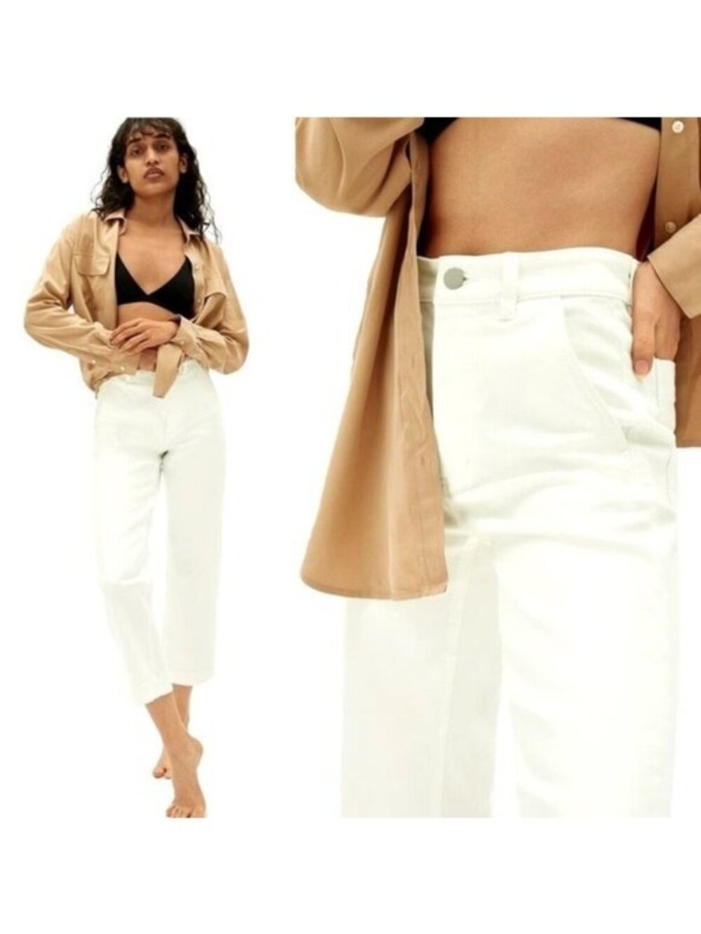 NWT Everlane The Straight Leg Crop 14 Bone High Waisted Slim Stretch Ankle Short